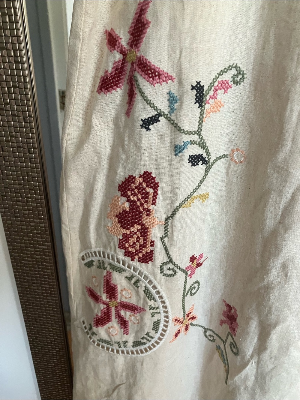 Magaschoni Linen Viscose Cream Embroidered Maxi Dress with Floral Motif NWT L - Picture 14 of 15